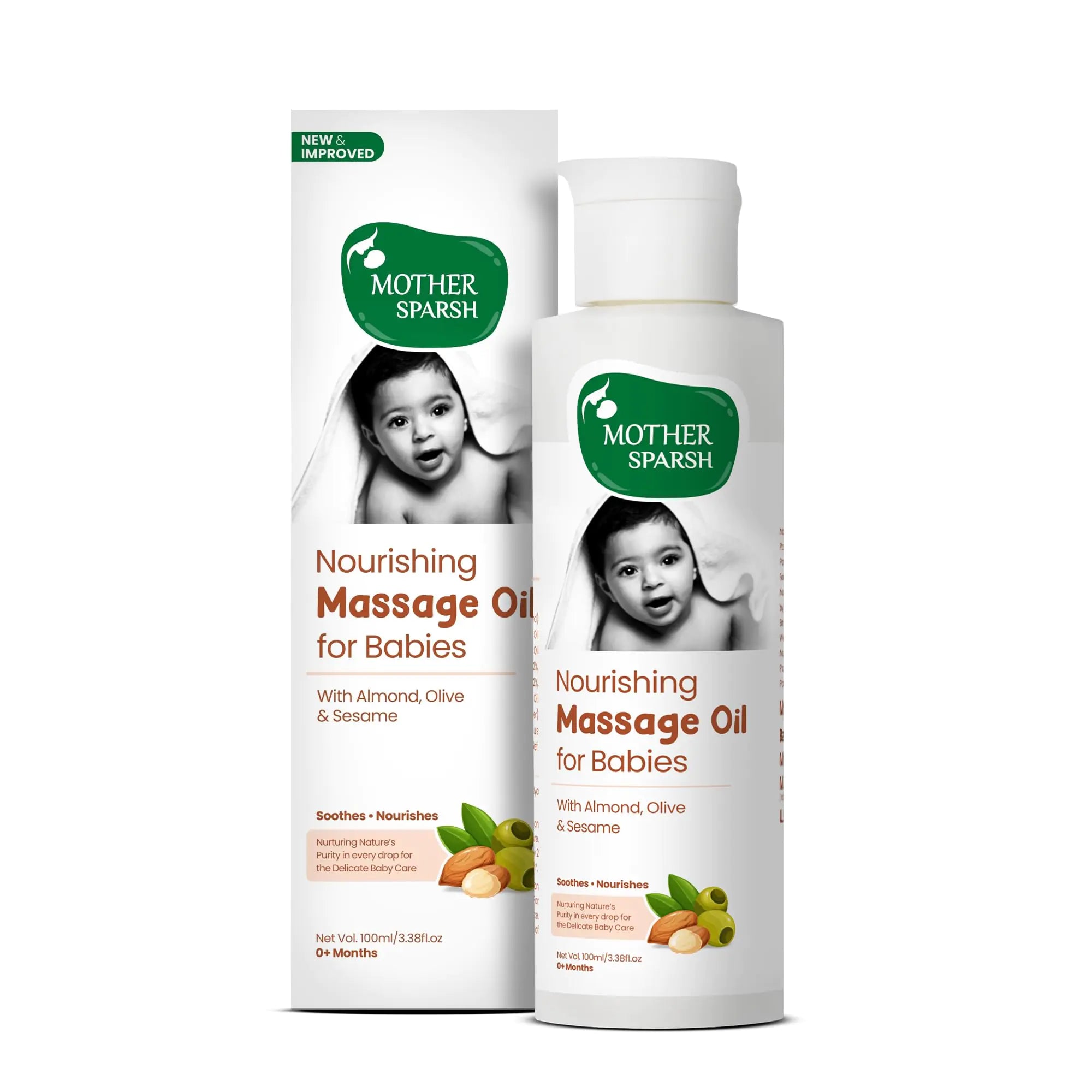 Mother Sparsh Ayurvedic Baby Massage Oil 18 Herbal extracts and Oils - Lajjalu tagar Almond & Avocado Oil 100ml